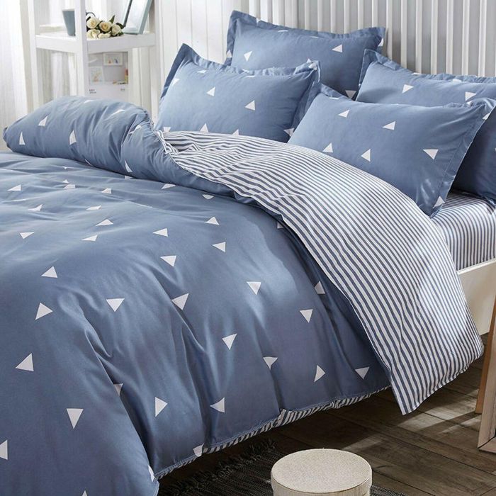 Juego de Cama 220x240 cm + 2 Fundas de Almohada 60x60 cm 65% Algodón 35% Poliéster Azul ASI8681875217148 3