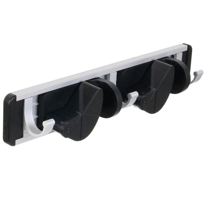 Je cherche une Idee Colgador Múltiple Modular de Aluminio 31cm con 2 Ranuras y 3 Ganchos para Escobas y Herramientas 1