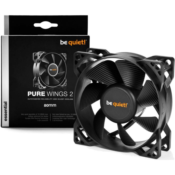 be quiet! Pure Wings 2 Ventilador de Caja 80mm, 1900 RPM, 18.2 dB, Flujo de Aire 44.45 m³/h - Negro 1