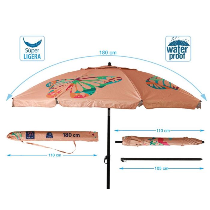 Atosa Sombrilla De Playa Reclinable De Aluminio Modelo Con Upf 50+ Rosa 180 cm 22-25 mm Rosa 4