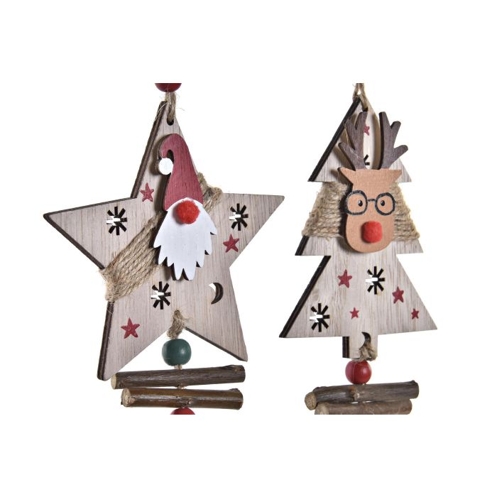 Decoracion Colgante Navidad Tradicional DKD Home Decor Rojo Natural 2 x 32 x 7 cm (12 Unidades) 1