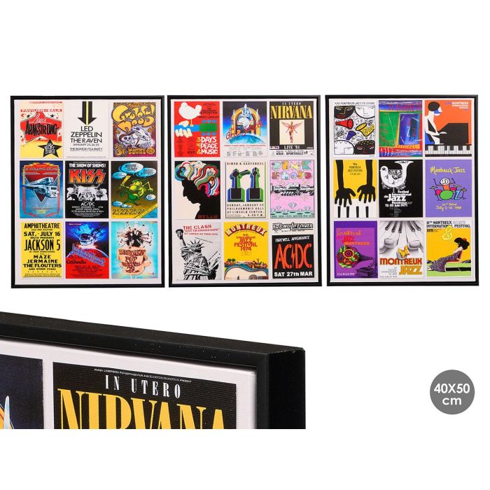 Giftdecor Cuadro Música Surtidos 40x50 cm, Lienzo y Madera MDF, Marco Negro (6 Unidades)