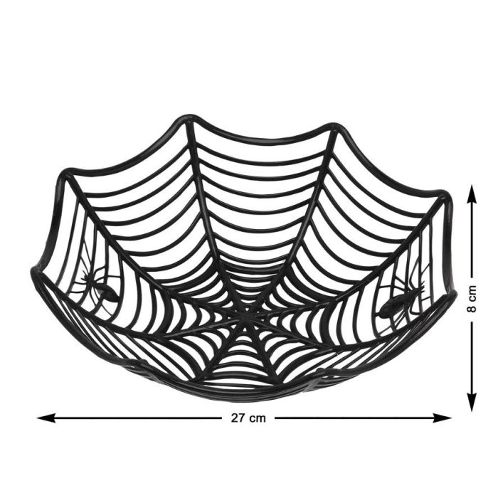 Plato Negro Telaraña con Araña Decorativa 27 cm - Ideal Halloween y Fiestas Temáticas