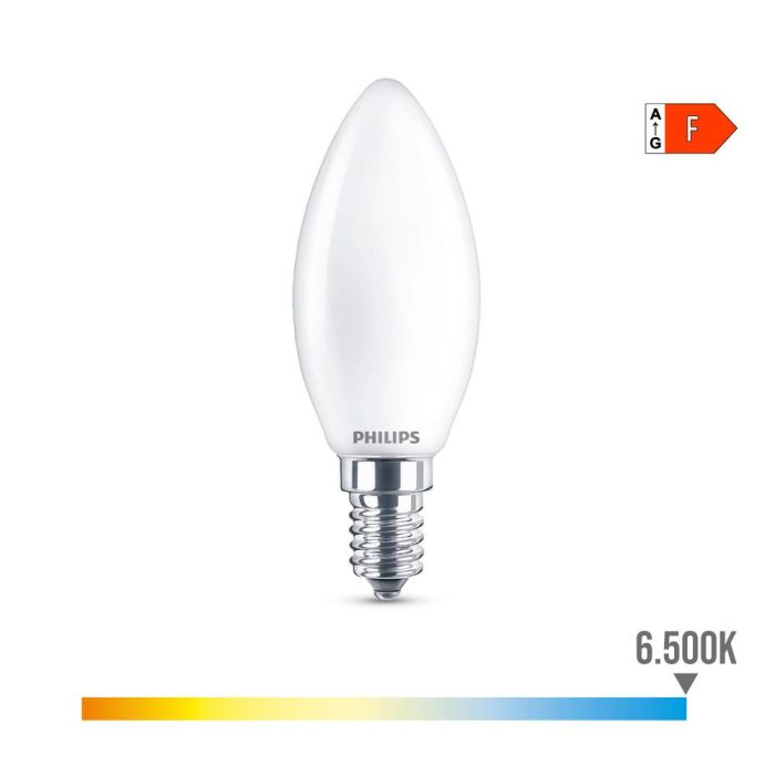 Philips Bombilla Vela LED E14 4,3W 470LM 6500K Luz Fría Equivalente a 40W 0 Philips Bombilla Vela LED E14 4,3W 470LM 6500K Luz Fría Equivalente a 40W 0