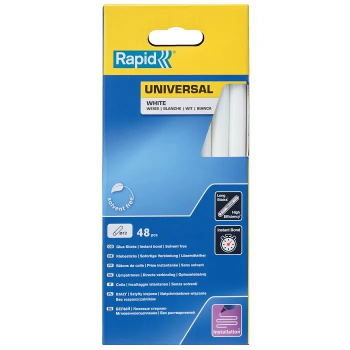 Rapid RAP4051661034251 Pegamento Ø12mm 48 Barras Blanco Alta Fluidez Tiempo Fraguado 15 Seg 1