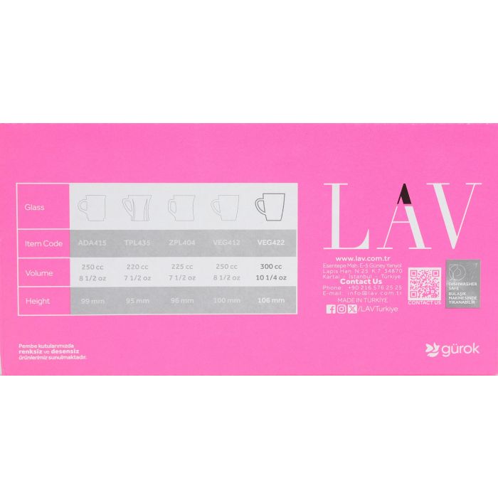 Lav Set 6 Vasos C/Asa 300 Cc Colección Vega (8 Cajas)