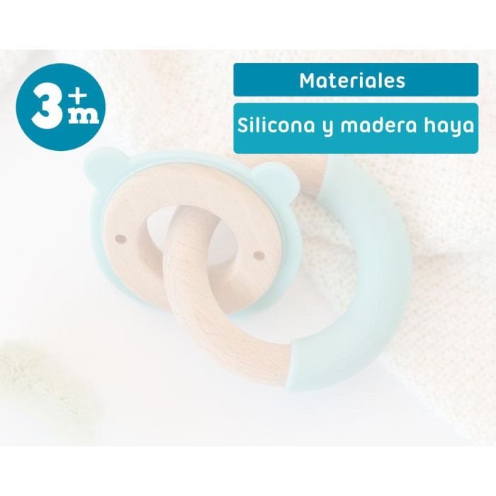 KioKids Mordedor para Bebé Madera de Haya y Silicona de Alta Calidad Oso Verde +3 Meses Masajea Encías Alivia Dentición Colección Ecofriendly 5