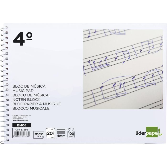 Bloc Musica Liderpapel Pentagrama 4 mm Cuarto 20 Hojas 100 gr-M2 1