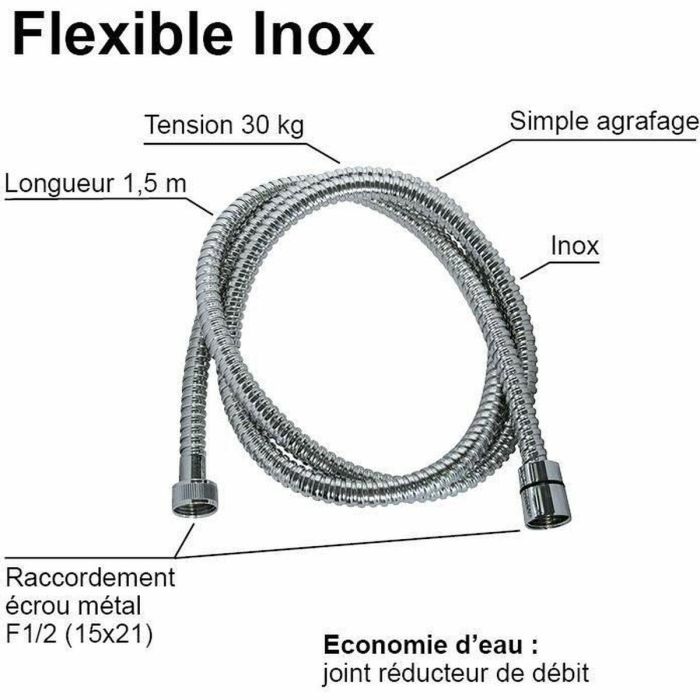 Edouard Rousseau Manguera de Ducha ROU3047404026103 - Tuercas Metálicas, Engarces de Seguridad, Acero Inoxidable Cromado, 1.50m 2 Edouard Rousseau Manguera de Ducha ROU3047404026103 - Tuercas Metálicas, Engarces de Seguridad, Acero Inoxidable Cromado, 1.50m 2