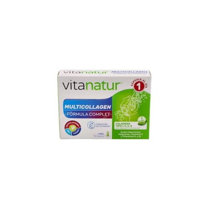 Vitanatur Multicollagen 30 Cápsulas: Colágeno I, II, V, X, Vitaminas C, K, D y Magnesio para Articulaciones, Huesos y Piel