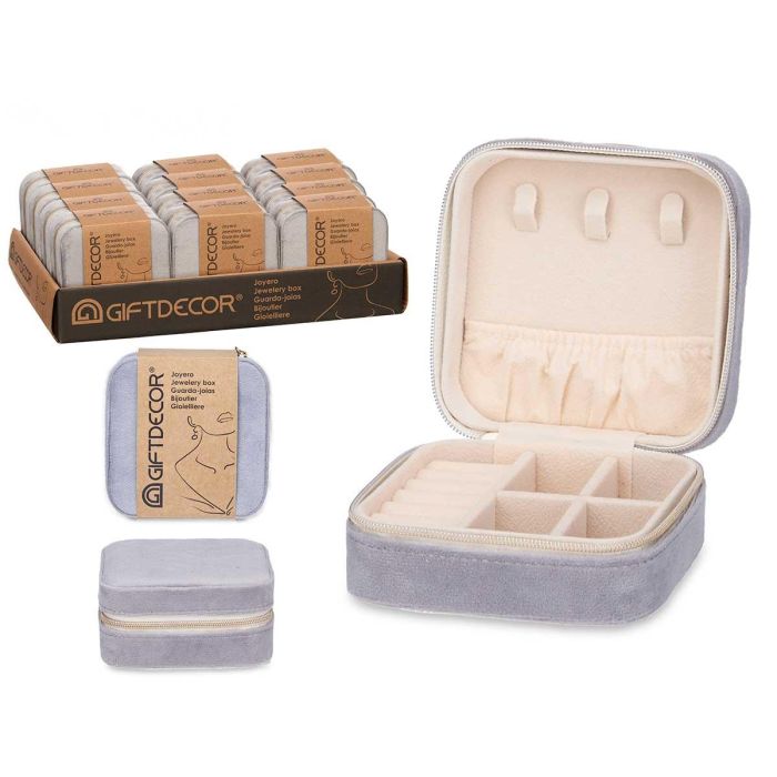 Joyero Giftdecor Gris 10x5x10 cm - Terciopelo (12 Unidades) Joyero Giftdecor Gris 10x5x10 cm - Terciopelo (12 Unidades)