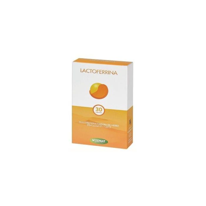 Mednat Lactoferrina bovina 200 mg. Complemento alimenticio para el sistema inmune, apoya en infecciones. 30 cápsulas.