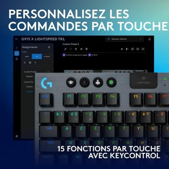 Teclado para juegos - inalámbrico - Logitech G - G915 TKL X - Interruptor táctil - AZERTY - Negro 3