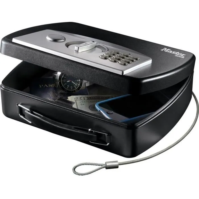 Master Lock Estuche de Seguridad Portátil para Viajar con Cable y Combinación Electrónica + Llave
