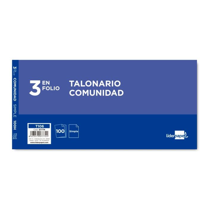 Talonario Liderpapel Comunidad Tres En Folio 106 Con Iva 10 unidades 1