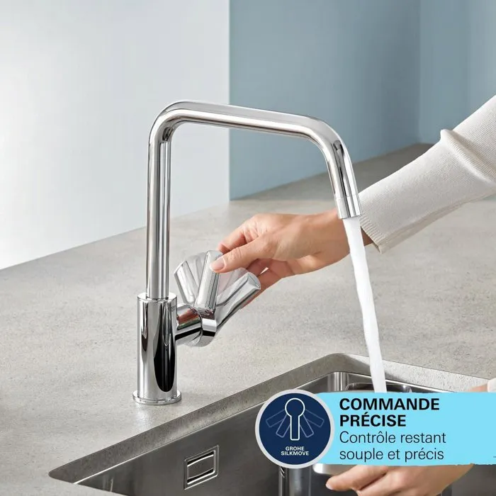 Grohe 306312430 Grifo de Cocina Mezclador Monomando Negro Mate Caño Alto en U con Ducha Extraíble 4