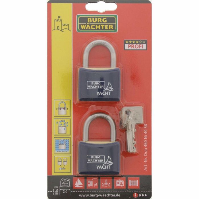 Candado de llave Burg-Wachter DUO 460 Ni 40 SB Metal Acero Inoxidable Rectangular (2 Unidades) 1 Candado de llave Burg-Wachter DUO 460 Ni 40 SB Metal Acero Inoxidable Rectangular (2 Unidades) 1