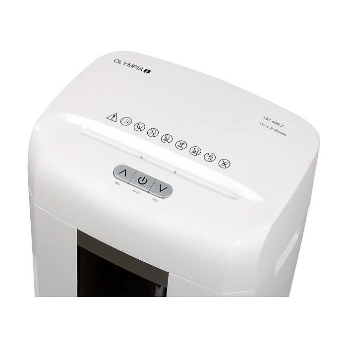 Olympia Aktenvernichter MC 408.2 - Trituradora de Papel de Microcorte, 8 Hojas, 16 L, 65 dB, Blanco