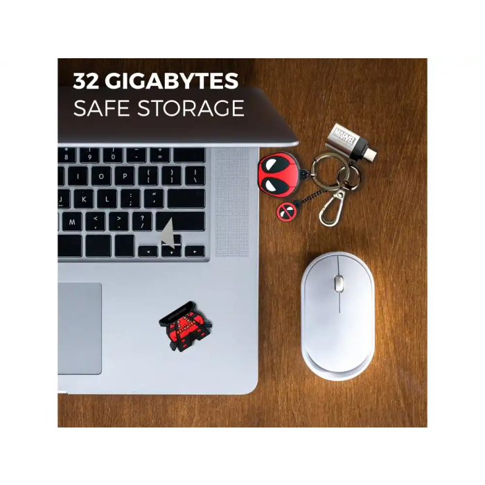 Wondee Memoria USB Deadpool 32GB Llavero Pendrive con Adaptador USB C 4