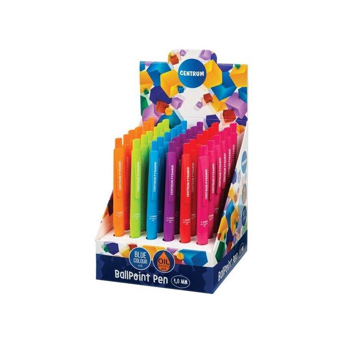 Boligrafo Centrum Retractil Pyramid Tinta Azul Colores Surtidos Expositor De 36