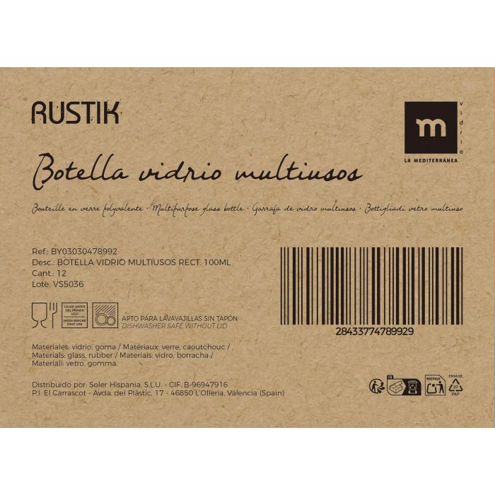 La Mediterran Botella Vidrio Multiusos Rectangular 100ml 6.1 x 3.5 x 13.4 cm 3 La Mediterran Botella Vidrio Multiusos Rectangular 100ml 6.1 x 3.5 x 13.4 cm 3