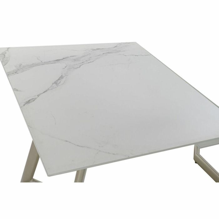 DKD Home Decor Mesa Comedor Extensible Glam de Cristal y Metal Dorado Blanco 140 x 80 x 76 cm 5