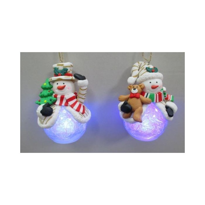 DKD Home Decor Bola Navidad Fantasía con LED, Resina, Colores Surtidos (Blanco, Rojo, Verde), 6.5x10x7 cm, Pack 12 Unidades 1