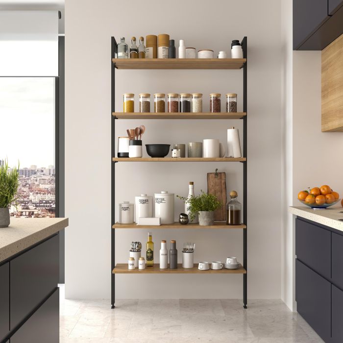 Emuca Lote de 2 estructuras Zero con herrajes y perfiles para montaje al suelo y a pared con nivelador rectangular, Aluminio y Zamak, Negro texturizado 5 Emuca Lote de 2 estructuras Zero con herrajes y perfiles para montaje al suelo y a pared con nivelador rectangular, Aluminio y Zamak, Negro texturizado 5