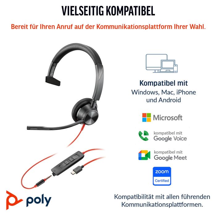 HP Blackwire 3315 Auricular Monaural USB-C con Conector 3.5mm y Adaptador USB-C/A 4