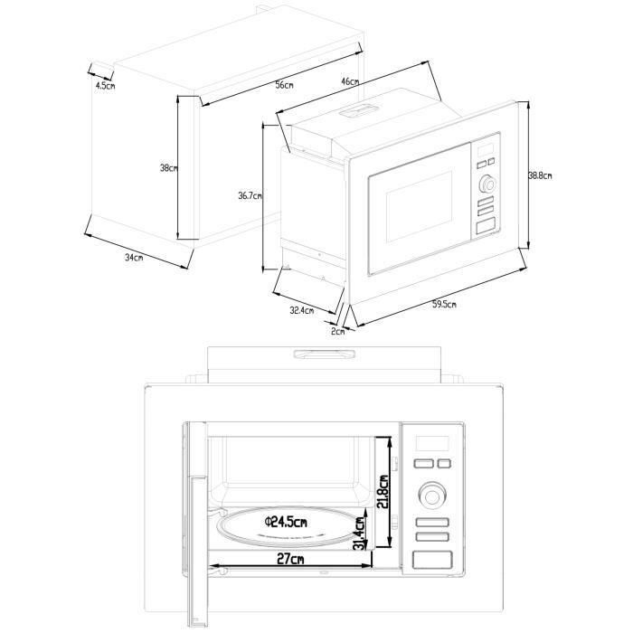 Continental Edison MO20IXEG Horno Microondas Empotrable con Función Grill y Capacidad de 20 Litros 3