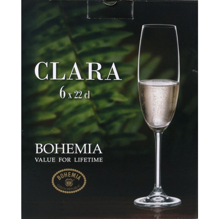 Set 6 Copas Champagne Bohemia 220 cc Clara (4 Cajas) 1