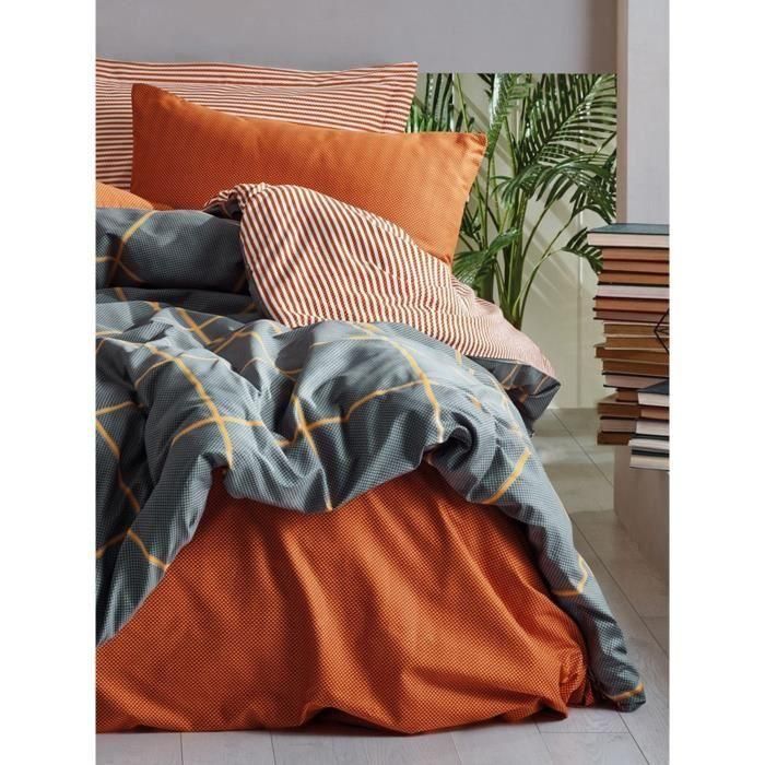 Juego de cama - 1 funda nórdica 220x240 cm + 2 fundas de almohada 60x60 cm - 100% algodón - Canela 2 Juego de cama - 1 funda nórdica 220x240 cm + 2 fundas de almohada 60x60 cm - 100% algodón - Canela 2