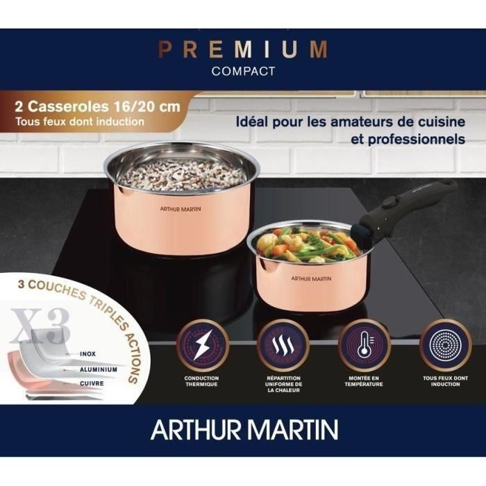Arthur Martin AM720GT Set de 2 Cacerolas 16cm y 20cm con Mango Extraíble, 3 Capas Triple Acción, Compatible Inducción y Todas las Fuentes de Calor 1