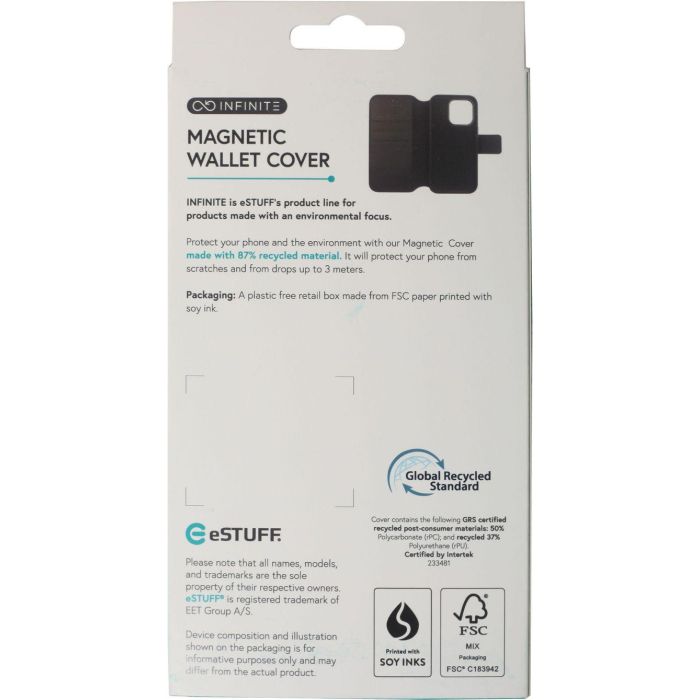 eSTUFF Funda INFINITE MILAN para iPhone 16 Pro Max Negra - 87% material reciclado, MagSafe, 3 tarjeteros 9