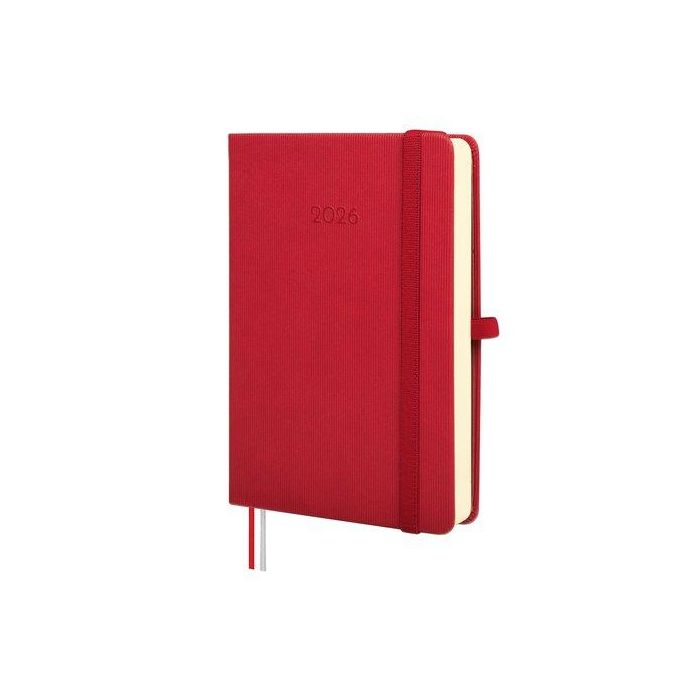 Agenda Anual (2026) Finocam Minimal Textura Cosida Tapa Dura Con Goma M4 118X168 D/P Rojo