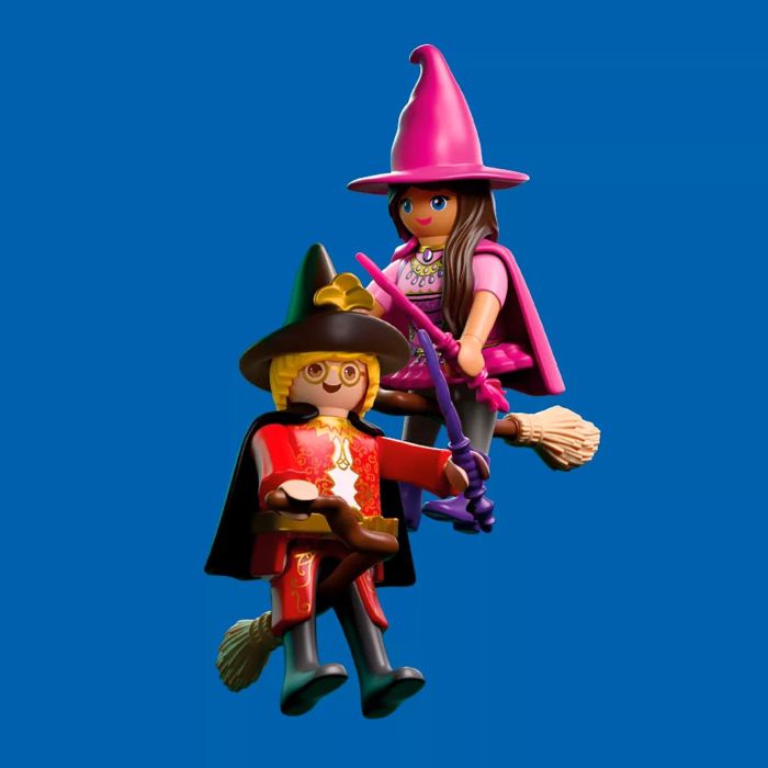 PLAYMOBIL 72023 Duo Pack Figuras Bruja y Mago con Escobas Voladoras y Soporte Transparente 3