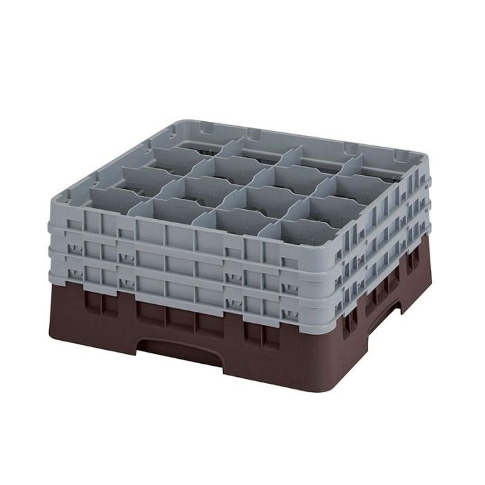 CAMBRO - 16S738-167 - Cesta de lavado 16 comp. 3 alturas - 10,9 cm Ø máx. - alt. máx. 20 cm - 50 x 50 x 22,5 cm - Castaño