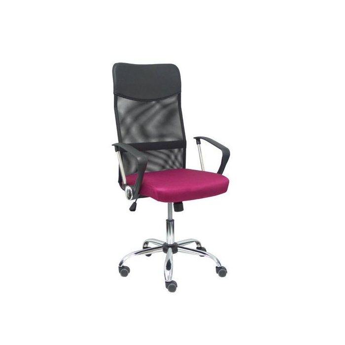 Silla Piqueras Y Crespo Gontar Direccion Brazos Fijos Mecanismo Basculante Regulable En Altura Base Cromada Ruedas Parquet Respaldo Malla Transpirable Negra Y Asiento Tapizado Malla Granate