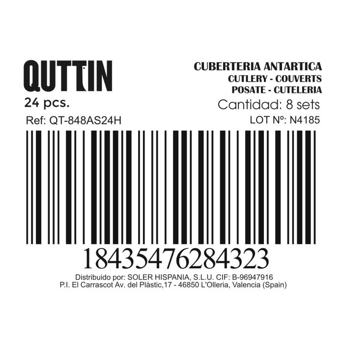 Cubertería 24 Piezas Quttin Antártica - Inde (8 Unidades) 1 Cubertería 24 Piezas Quttin Antártica - Inde (8 Unidades) 1