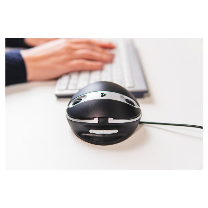 BakkerElkhuizen Oyster Mouse Ratón Inalámbrico Vertical, Ambidiestro, 5 Botones, 5 Ángulos de Inclinación, Sensor Láser 1200 DPI, Negro/Plata