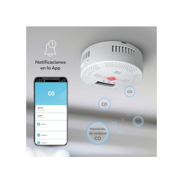 Garza 401348C Detector de CO Inteligente Wifi con Alarma, Pantalla LED y Notificaciones en Tiempo Real, Blanco Garza 401348C Detector de CO Inteligente Wifi con Alarma, Pantalla LED y Notificaciones en Tiempo Real, Blanco