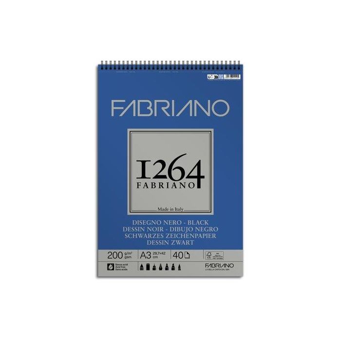 Bloc De Dibujo Fabriano 1264 Black Drawing Con Espiral Papel Negro Rugoso A3 200G 40H