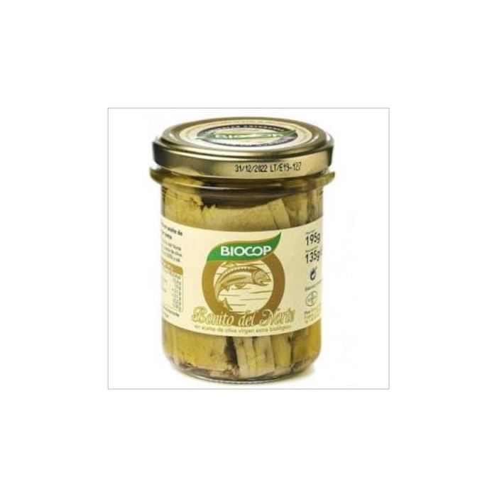 BIOCOP Bonito del Norte en Filetes, Aceite de Oliva Virgen Extra, Pescado con Caña, 195g Bio