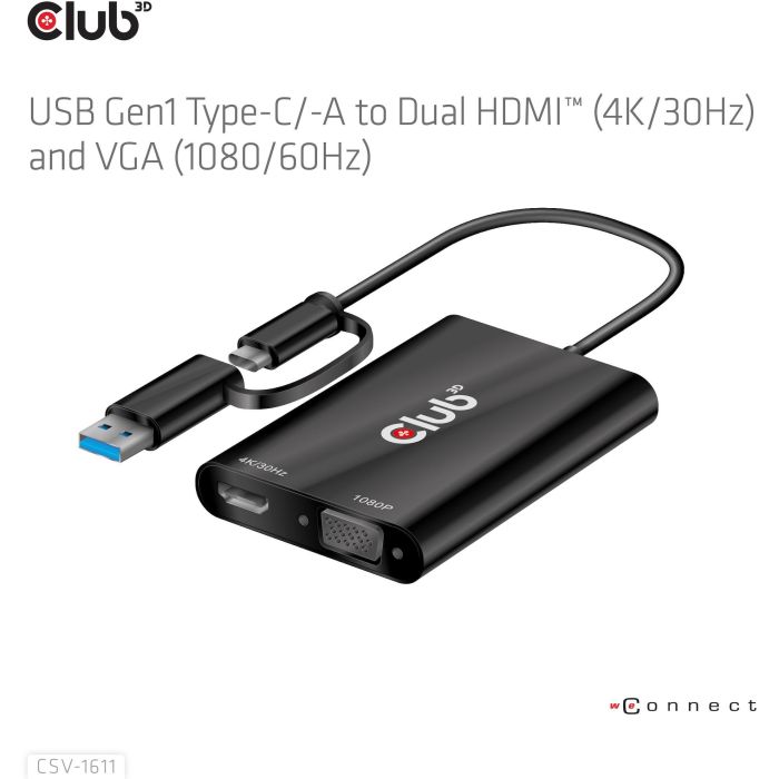 Club3D Adapter USB Typ C/A > HDMI / VGA St/Bu 5 Club3D Adapter USB Typ C/A > HDMI / VGA St/Bu 5