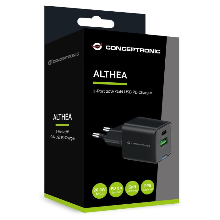 Conceptronic ALTHEA15B Cargador de Pared 20W Negro Universal, Carga 2 Dispositivos Conceptronic ALTHEA15B Cargador de Pared 20W Negro Universal, Carga 2 Dispositivos