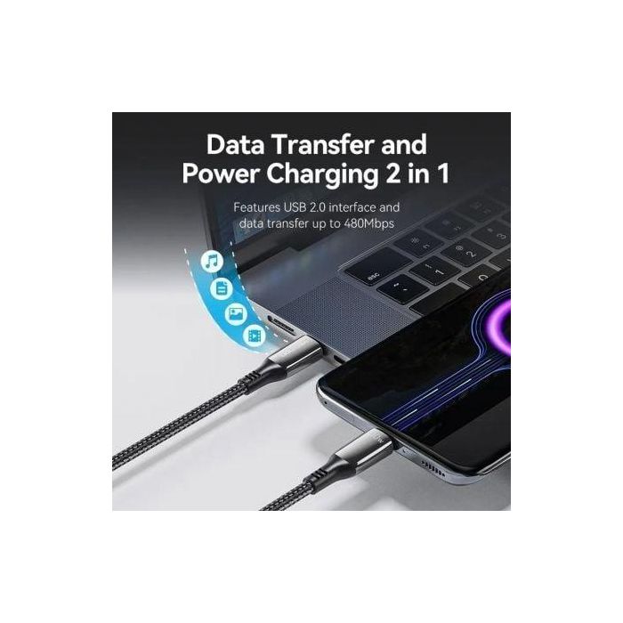 Vention CTKBH Cable USB 2.0 Tipo-C a Tipo-C Macho 100W 5A 480Mbps 2m Negro Algodón Trenzado 2
