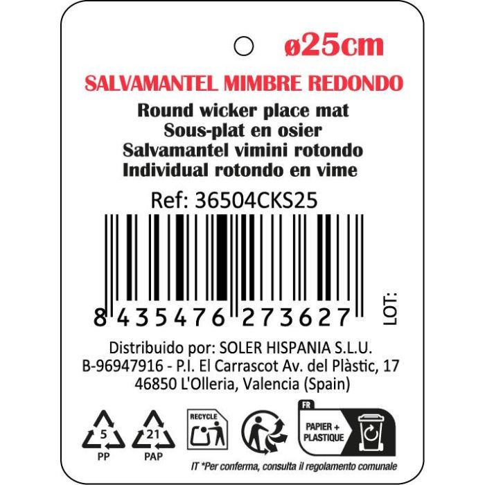 Salvamantel redondo de mimbre Ø25 cm Privilege (24 Unidades) 3 Salvamantel redondo de mimbre Ø25 cm Privilege (24 Unidades) 3