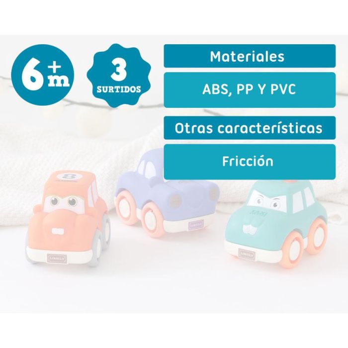 KioKids Vehículos Coloridos de Fricción para Bebés - Set de 3 Cochecitos con Personajes Seguros, para Desarrollo Motor, +6 Meses
