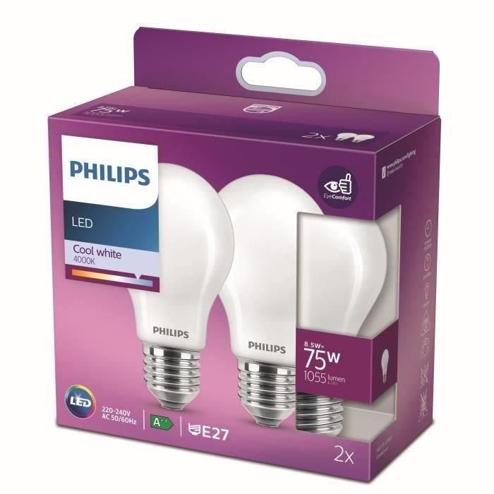 Philips Bombilla LED E27 Estándar 9W (Eq. 75W) 1055 lm 4000K Luz Día Eficiencia E Pack 2 Unidades 0 Philips Bombilla LED E27 Estándar 9W (Eq. 75W) 1055 lm 4000K Luz Día Eficiencia E Pack 2 Unidades 0