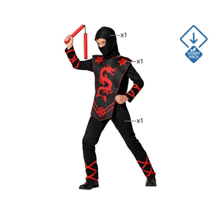 Disfraz Ninja Niño Infantil Negro y Rojo para 3-4 Años - Carnaval Fiesta Disfraz Ninja Niño Infantil Negro y Rojo para 3-4 Años - Carnaval Fiesta